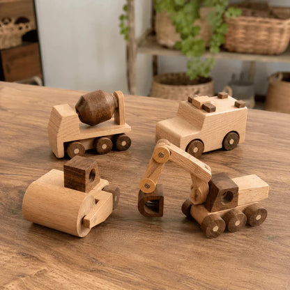 Wooden Construction Vehicle Toy Set for Toddlers – 4 Handmade Beech Wood Vehicles