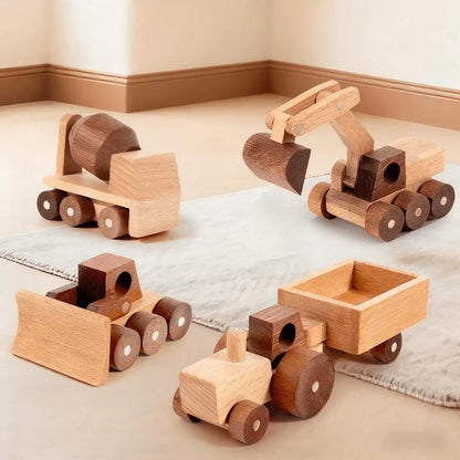 Wooden Construction Vehicle Toy Set for Toddlers – 4 Handmade Beech Wood Vehicles